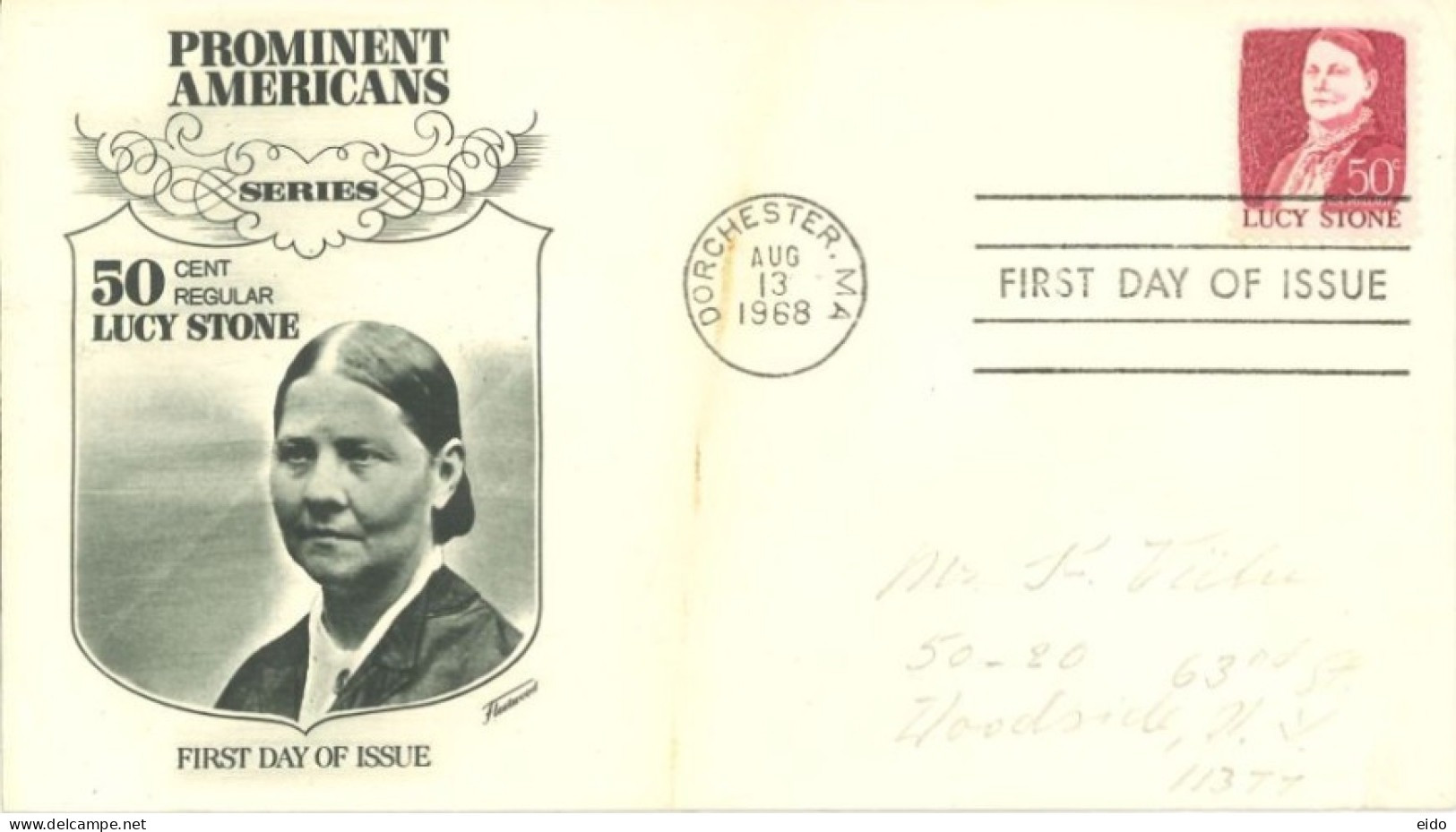 U.S.A.. -1968 -  FDC STAMP OF PROMINENT AMERICANS SERIES, LUCY STONE SENT TO NEW YORK. - Briefe U. Dokumente