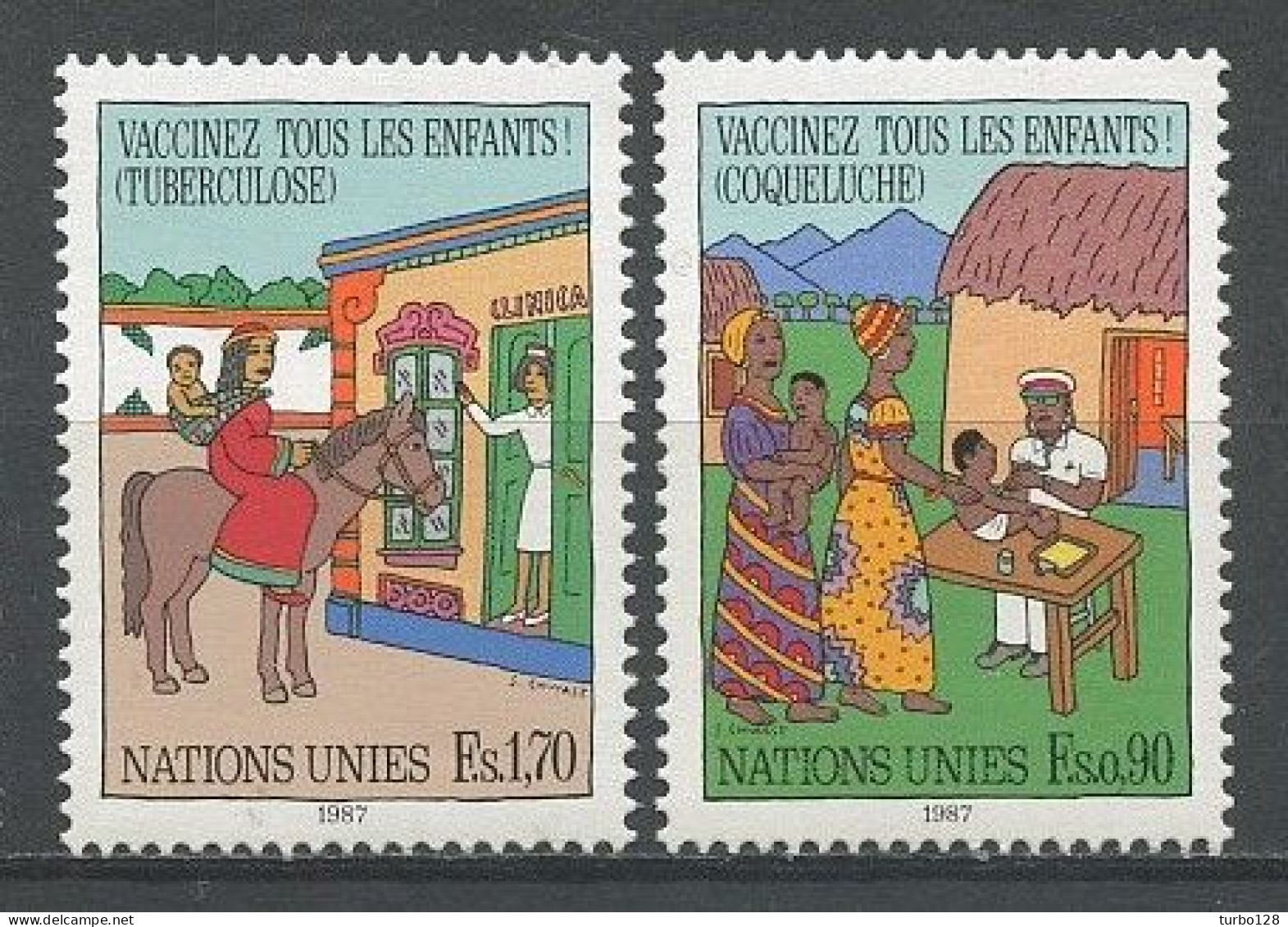 NU Genève 1987 N° 160/161 ** Neufs  MNH Superbes C 6.90 € Vaccination Enfants Coqueluche Tuberculose Médecine Chevaux - Unused Stamps