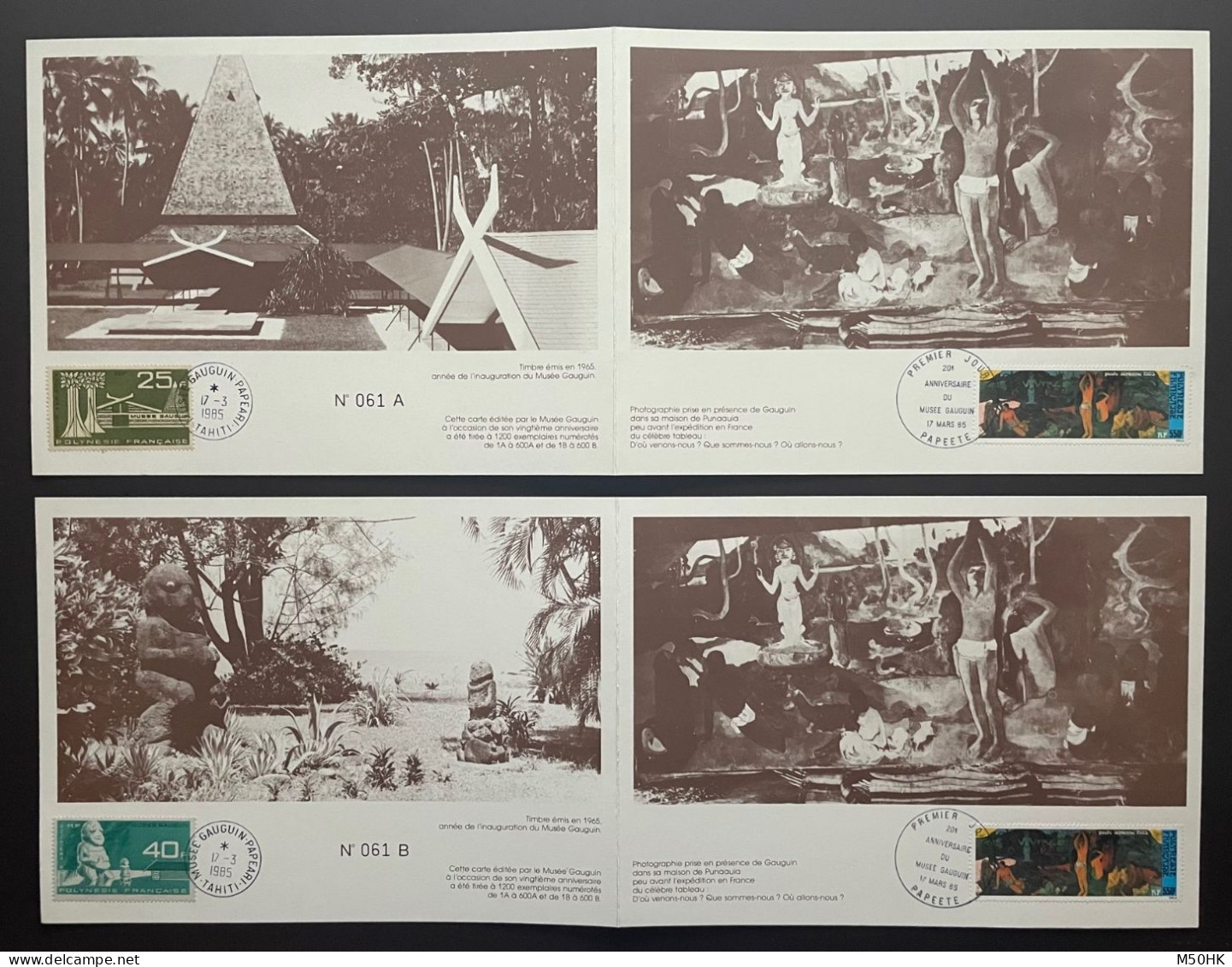 Polynésie - Carte Maximum Des PA 11 & 12 & 186 Sur Deux Encarts Numérotés Anniversaire Du Musée Gauguin 1985 - Cartoline Maximum