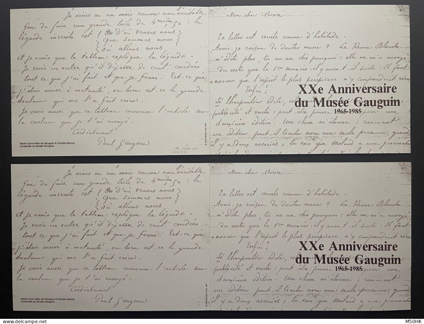 Polynésie - Carte Maximum Des PA 11 & 12 & 186 Sur Deux Encarts Numérotés Anniversaire Du Musée Gauguin 1985 - Maximumkarten