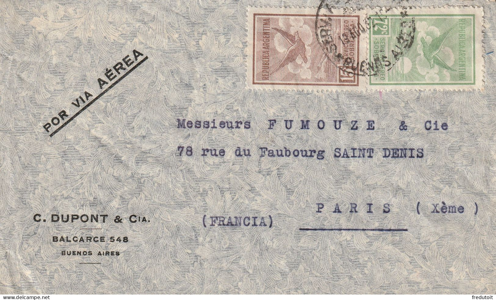 ARGENTINE - LETTRE - Bueno Aires Le 19/08/1932 Pour Paris - Luftpost
