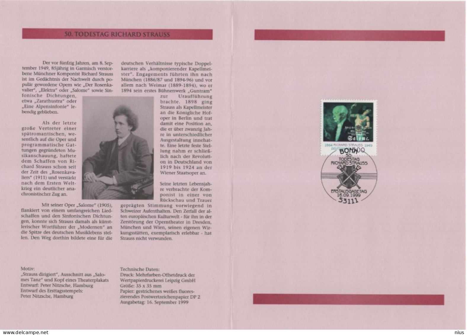 Germany Deutschland 1999 Richard Strauss, Composer Komponist Music Musik Compositeur Musique Opera, Bonn - 1991-2000
