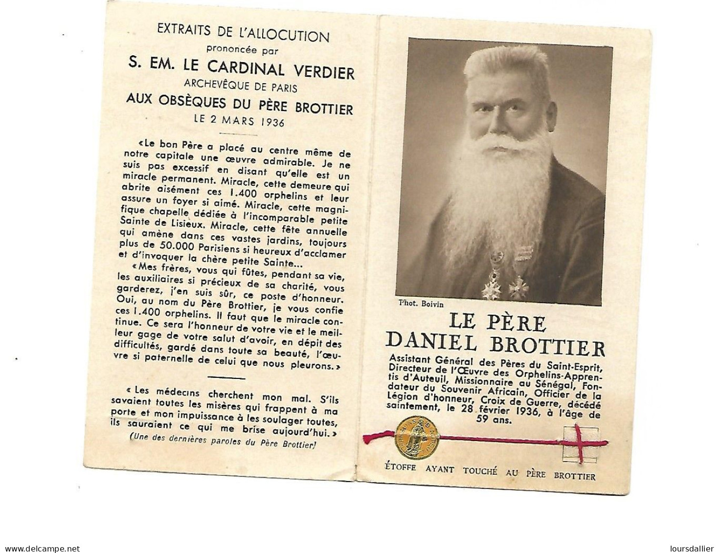 Le Père Daniel BROTTIER Avec Un Morceau D'étoffe Ayant Touché Au Père Brottier 2 - Altri & Non Classificati