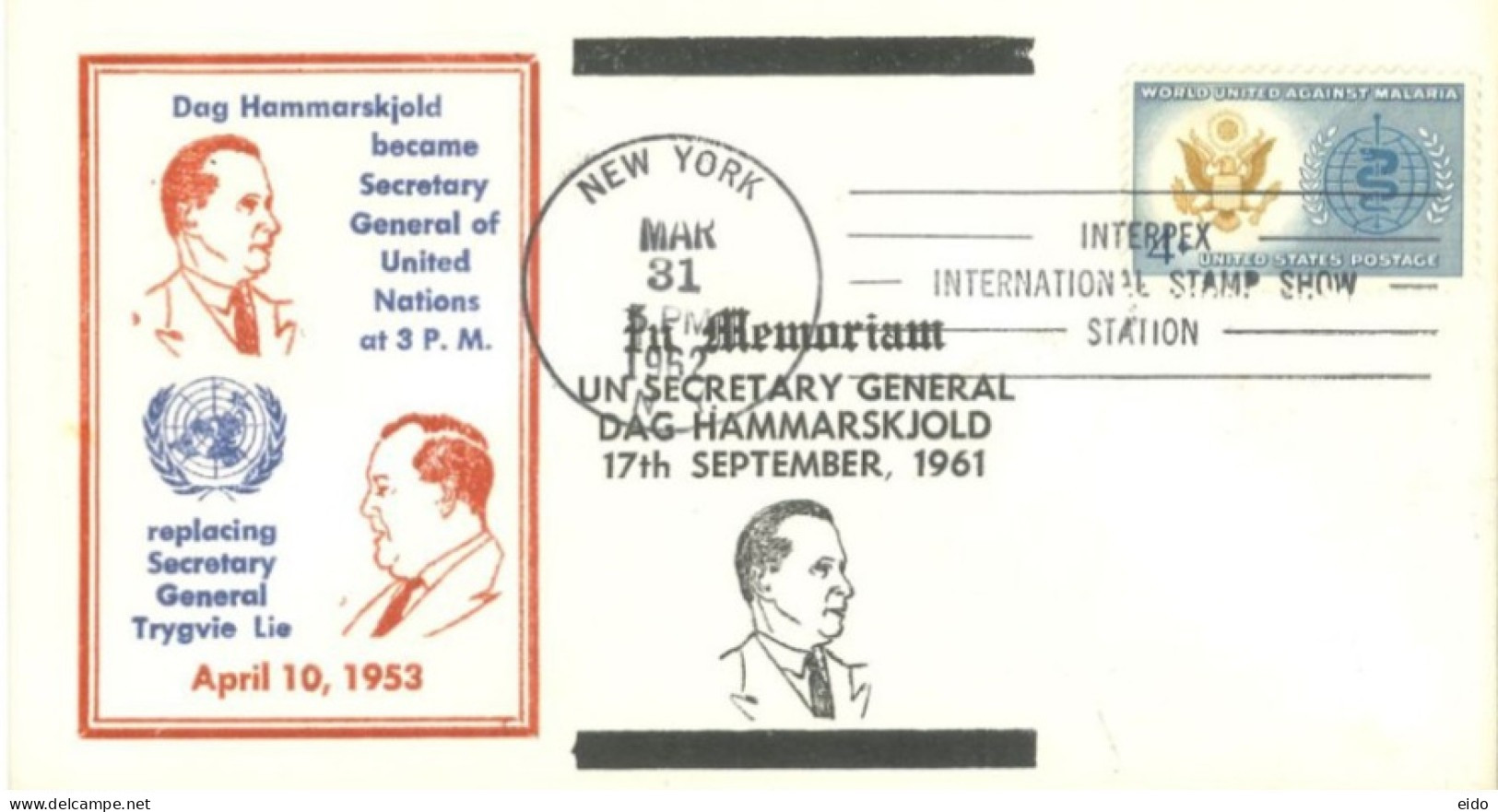 U.S.A.. -1962 -  SPECIAL STAMP COVER IN MEMORIAM OF UN SECRETARY GENERAL DAG HAMMARSKJOLD . - Storia Postale