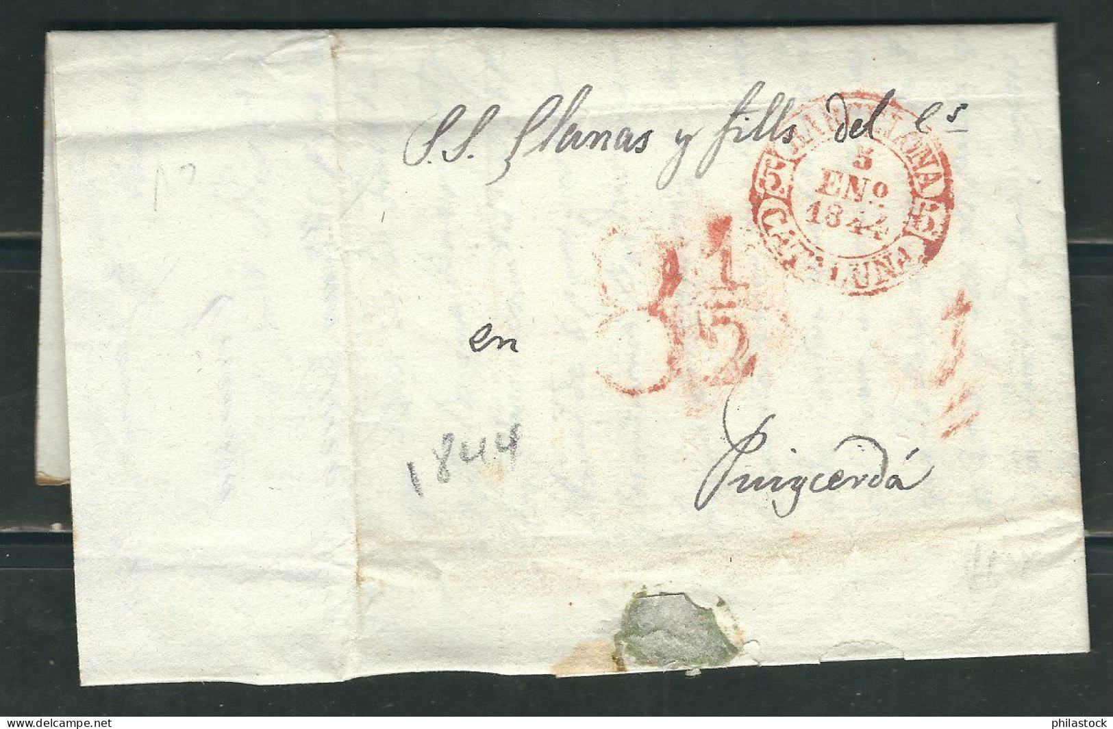 ESPAGNE 1844 Marque Postale  Taxée De Barcelone Pour Puycerda - ...-1850 Prephilately