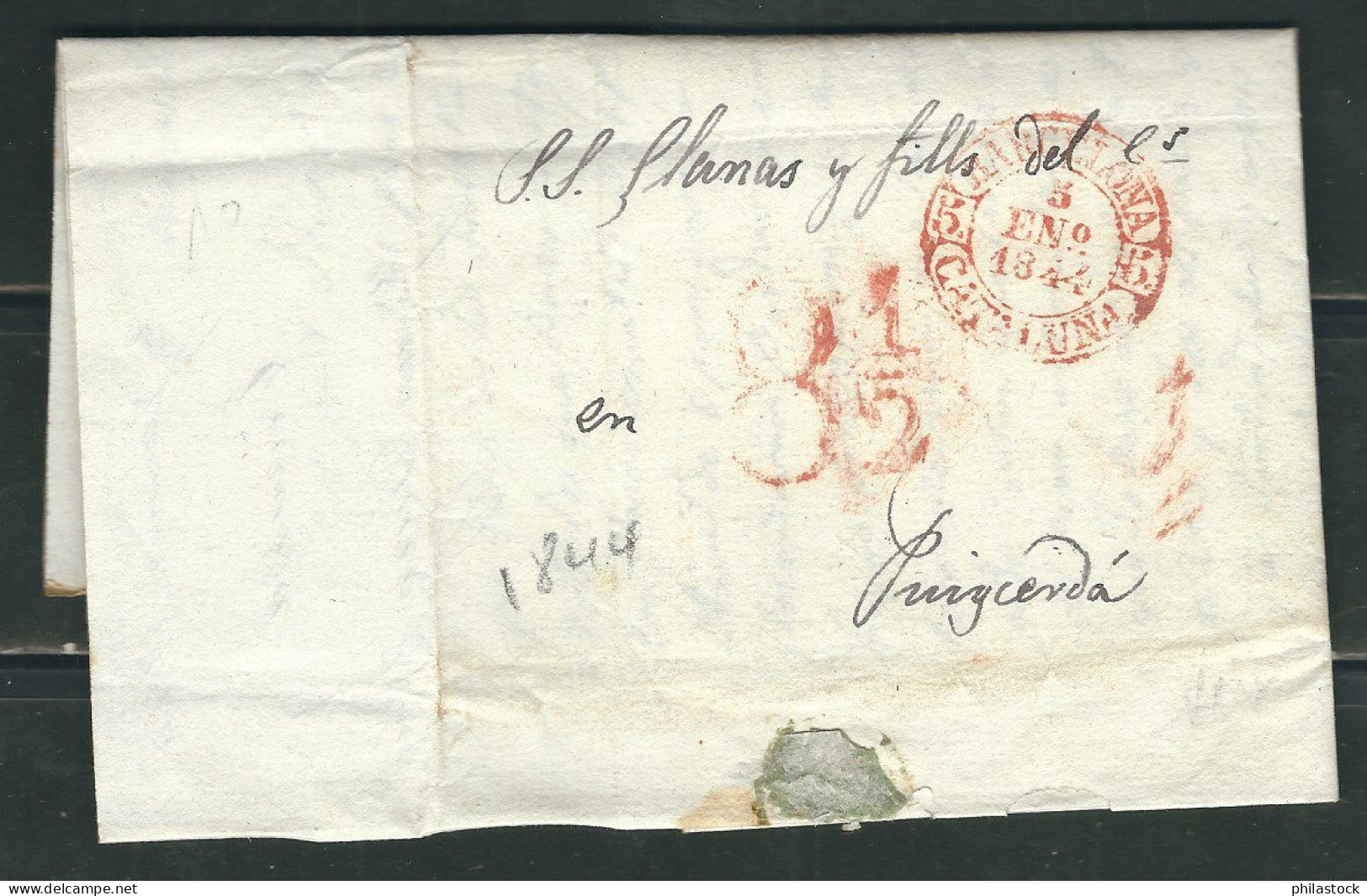 ESPAGNE 1844 Marque Postale  Taxée De Barcelone Pour Puycerda - ...-1850 Vorphilatelie