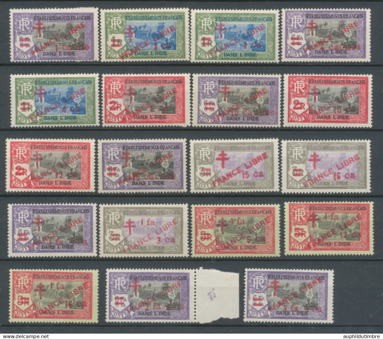 Colonies Françaises INDE N°198 à 216 Surch. France Libre N**/N* C 154€ N3521 - Unused Stamps