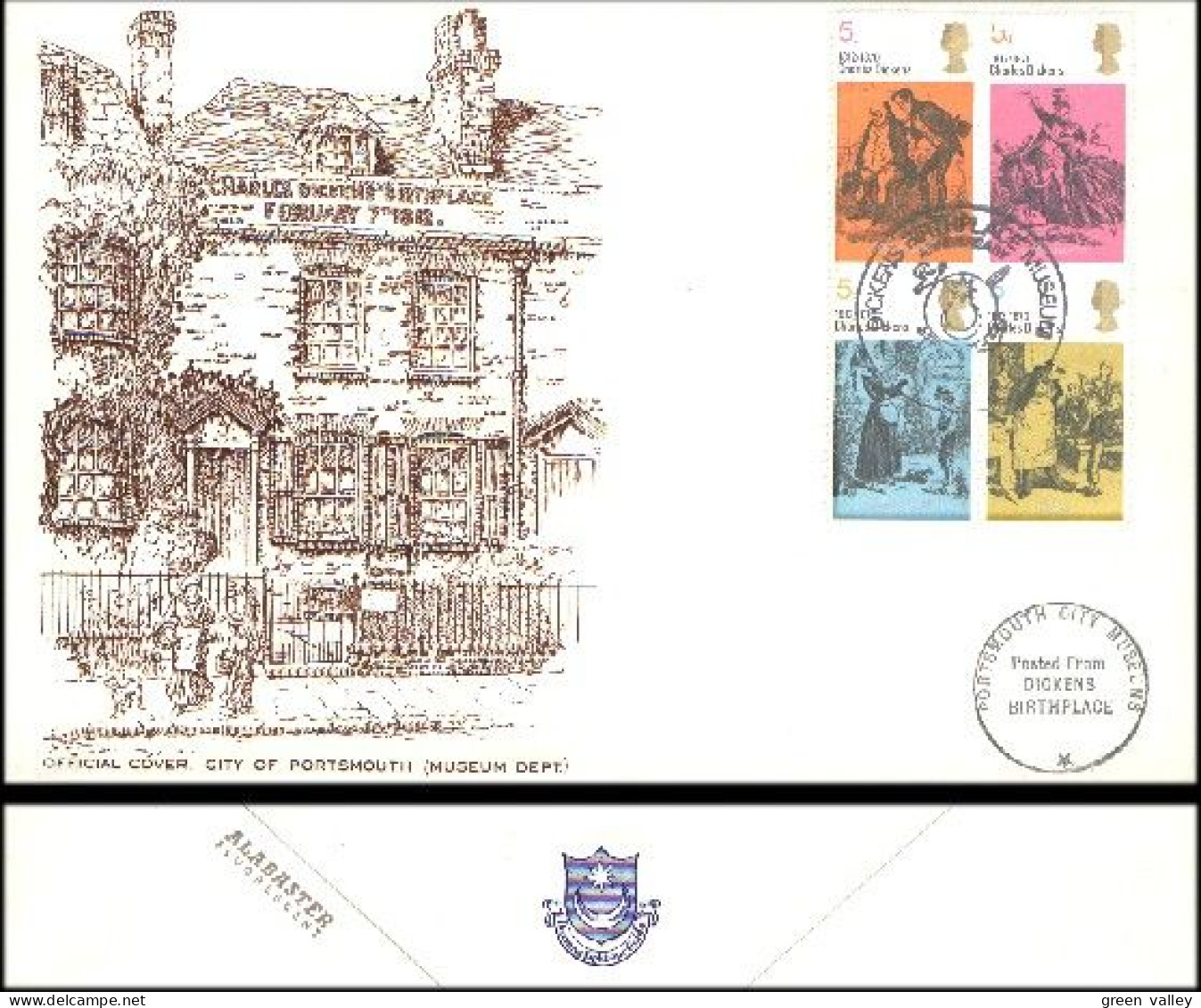 Charles Dickens Set On FDC Cover Postmarked At The Dickens Museum Birthplace Cat Val 75 GB Pounds ( A80 639) - 1971-80 Ediciones Decimal