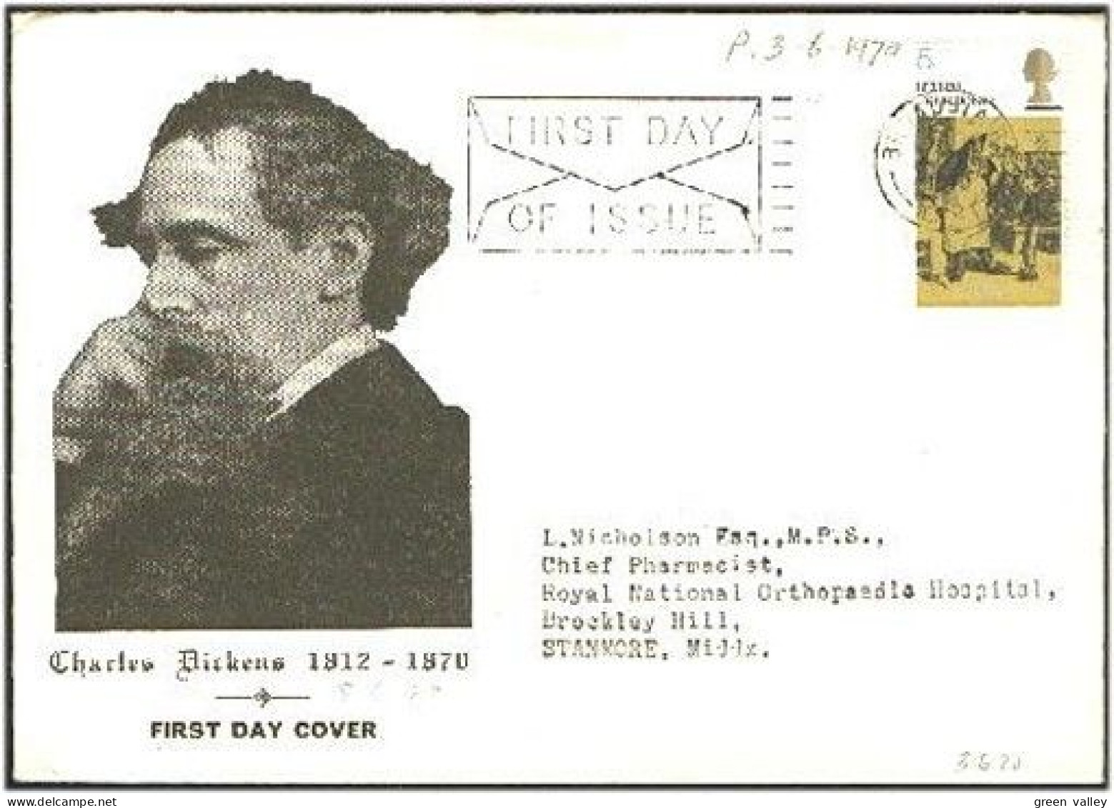 Charles Dickens FDC Cover Booth #124k Catalog Value 85 GB Pounds ( A80 625) - 1952-1971 Pre-Decimal Issues