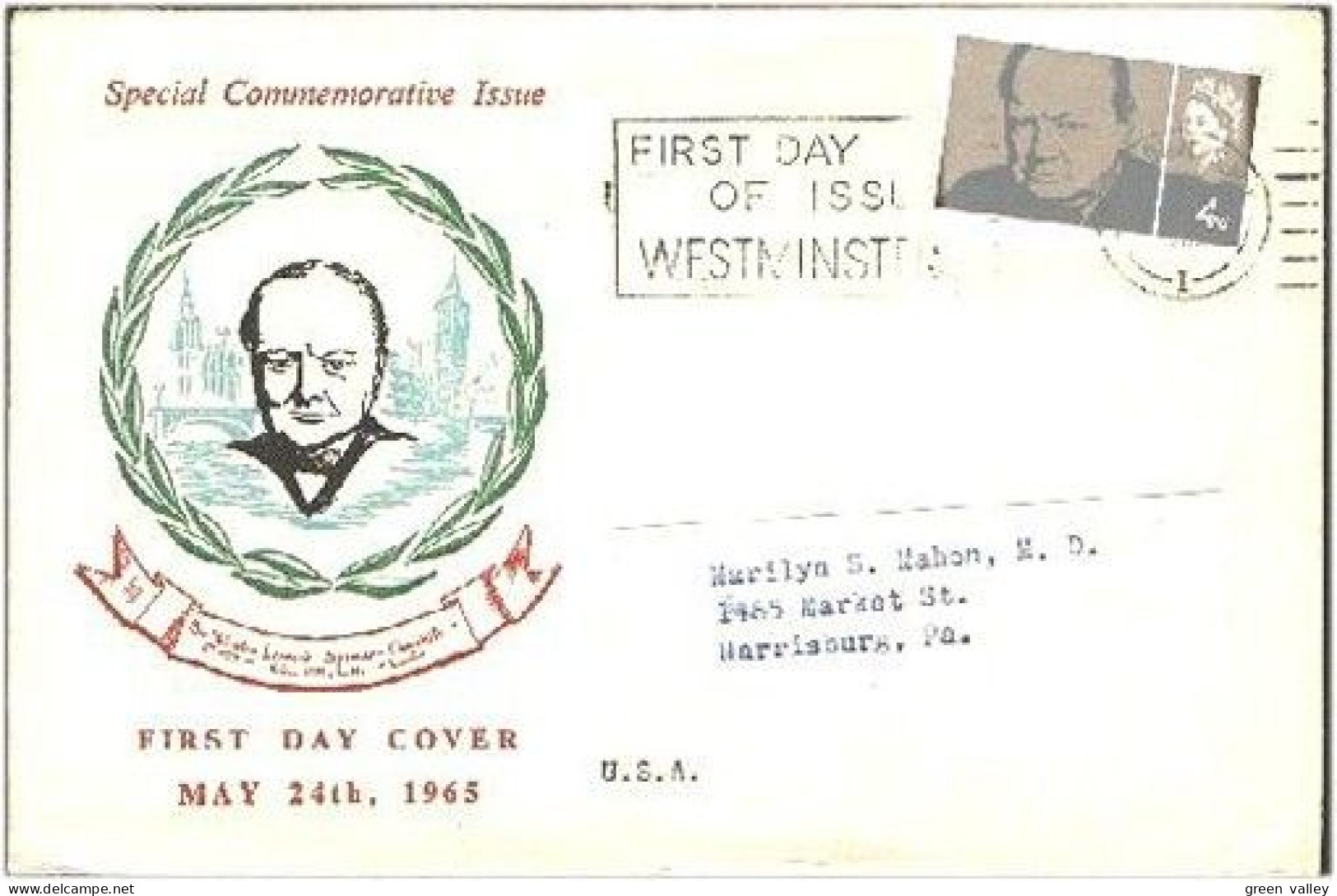 Winston Churchill FDC Cover To The USA Booth #85e Catalog Value 100 GB Pounds ( A80 626) - 1952-1971 Dezimalausgaben (Vorläufer)