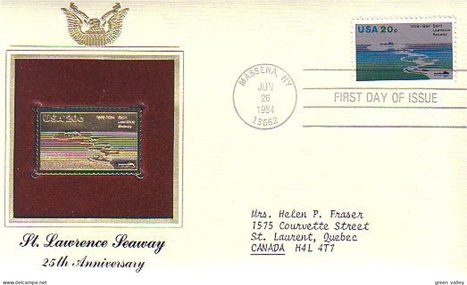 US St. Lawrence Seaway With Gold Stamp Replica FDC Cover Avec Timbre En Or ( A80 522) - Other & Unclassified