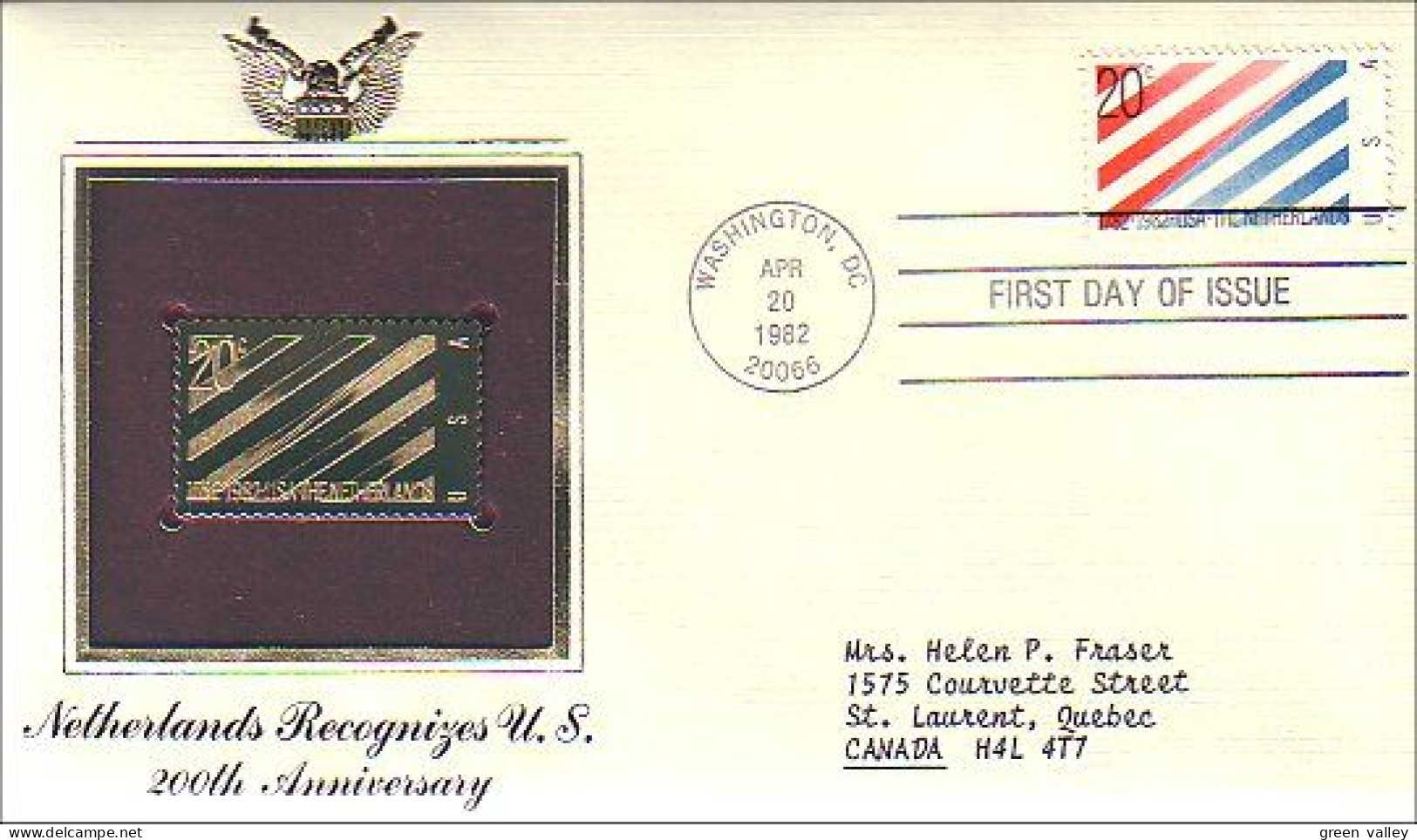 US Netherlands - USA FDC Cover With Gold Stamp Replica Avec Timbre En Or ( A80 485) - Emissions Communes
