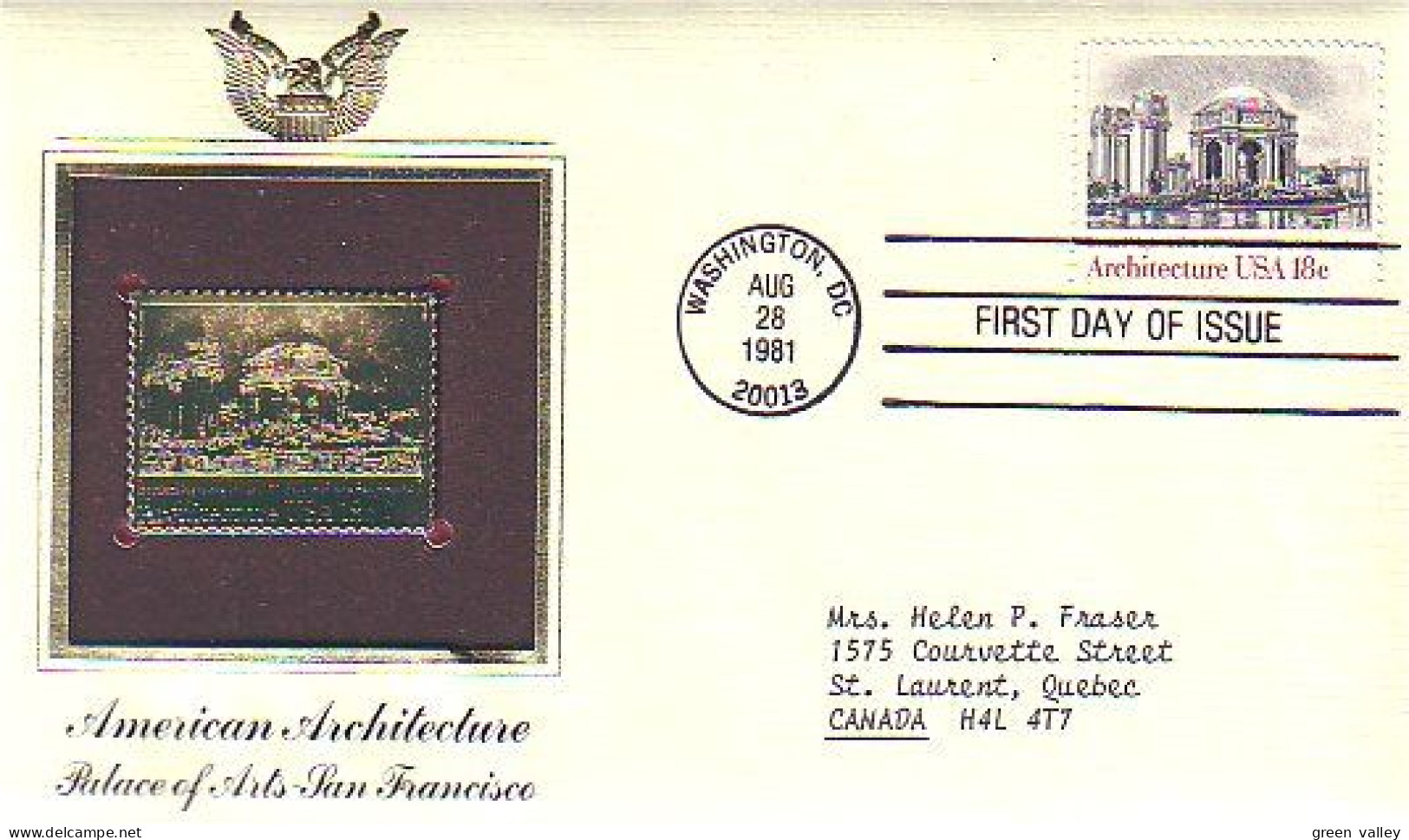 US Palace Of Arts San Francisco FDC Cover With Gold Stamp Replica Avec Timbre En Or ( A80 436) - Monumenti