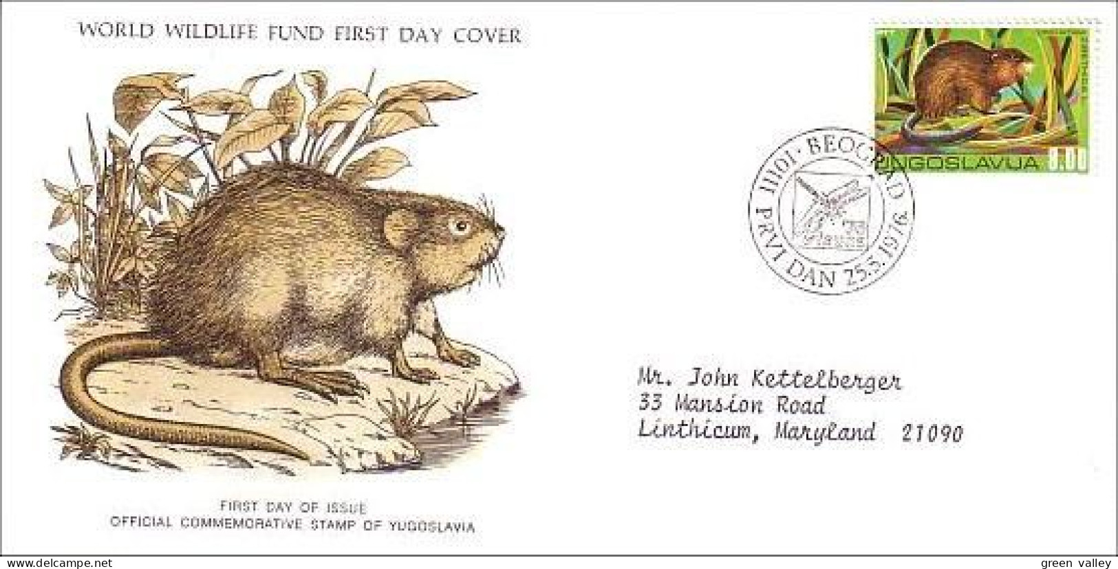 Yougoslavie Rongeur Ondatra Rodent WWF FDC Cover ( A80 99) - Roedores