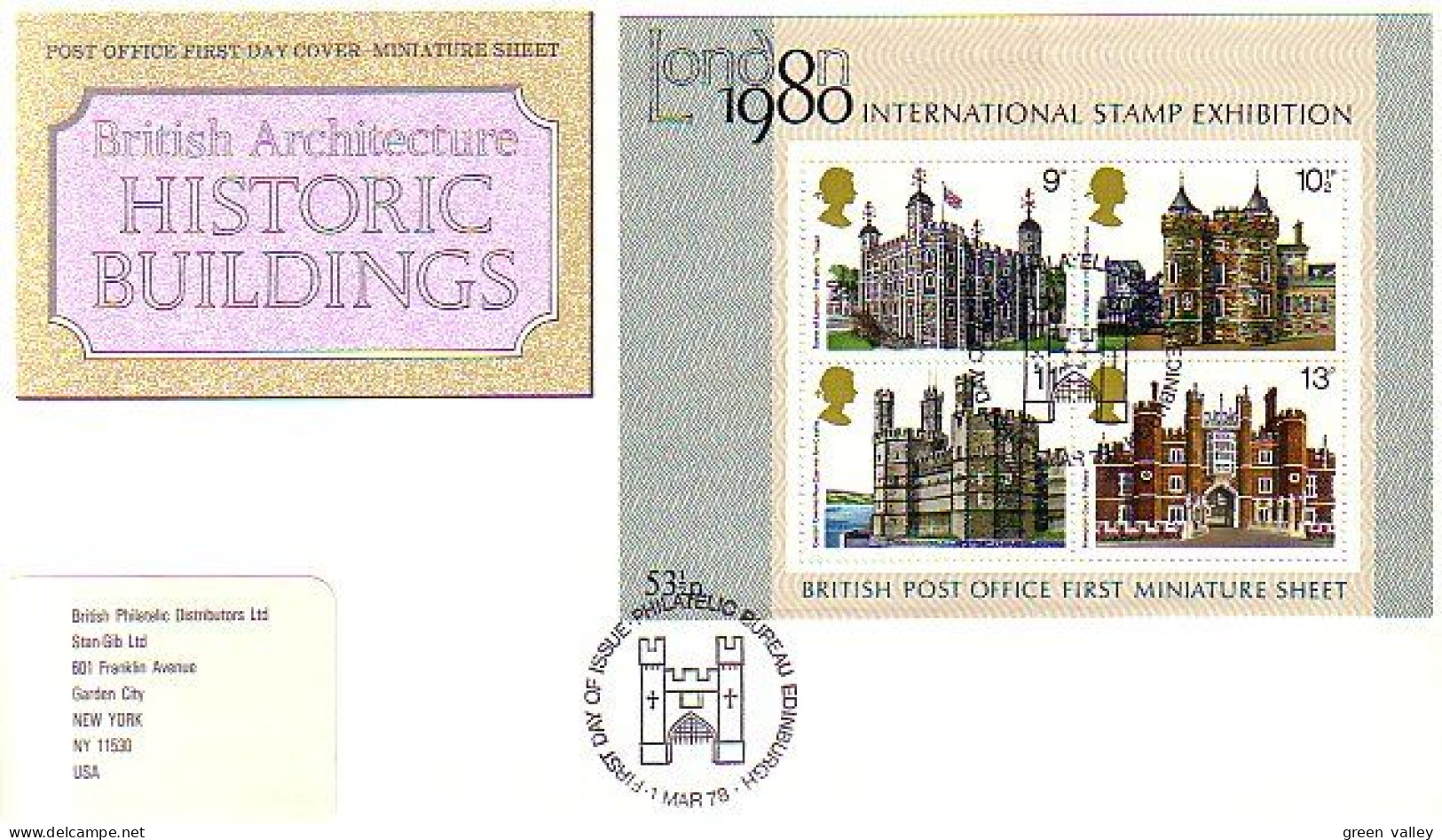 G-B Historic Buildings Castles Chateaux B/F S/S FDC Cover ( A80 28a) - 1971-1980 Decimale  Uitgaven
