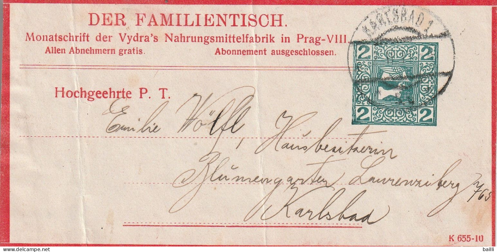 Autriche Entier Postal étiquette De Journal Karlsbad 1911 - Bandes Pour Journaux