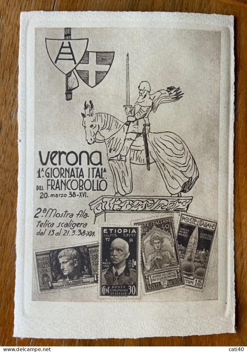 VERONA  1 GIORNATA ITALIANA DEL FRANCOBOLLO 20 MARZO 1938 - XVI - 2 MOSTRA FILATELICA SCALIGERA - Manifestazioni