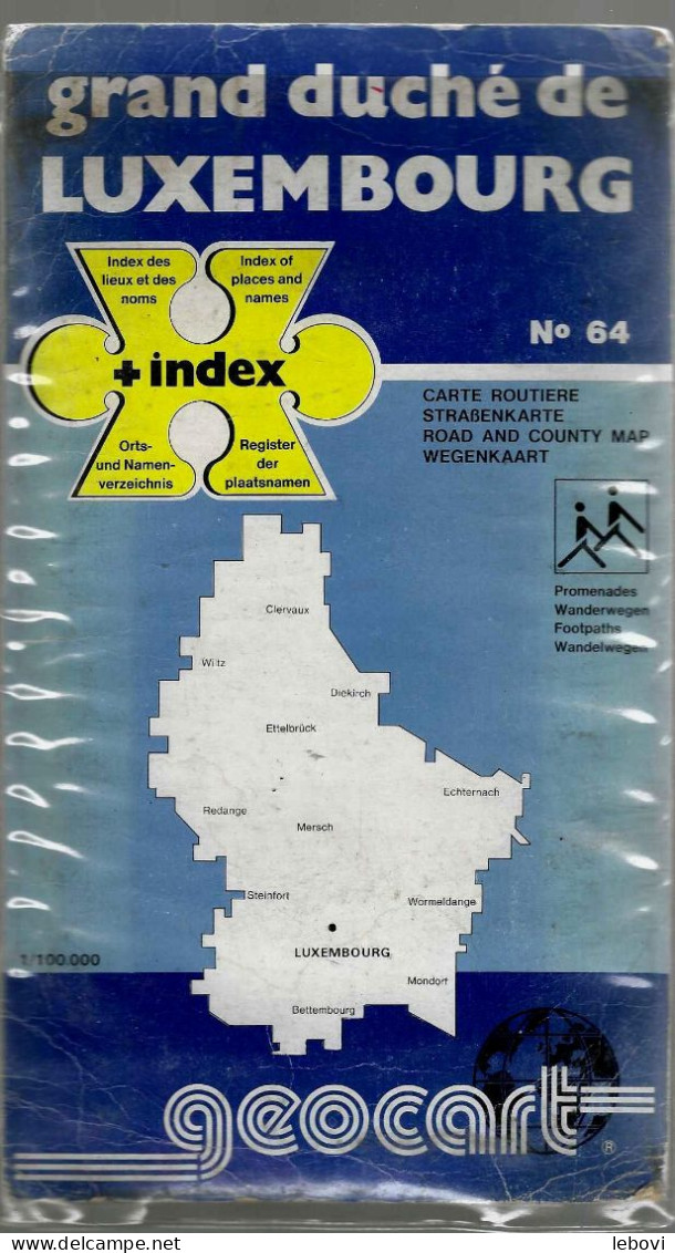 GRAND DUCHE DE LUXEMBOURG – Carte Routière + Index N° 64 (avec Promenades)– Ed. Geocart, Sint-Niklaas (18e édition) - Carte Stradali