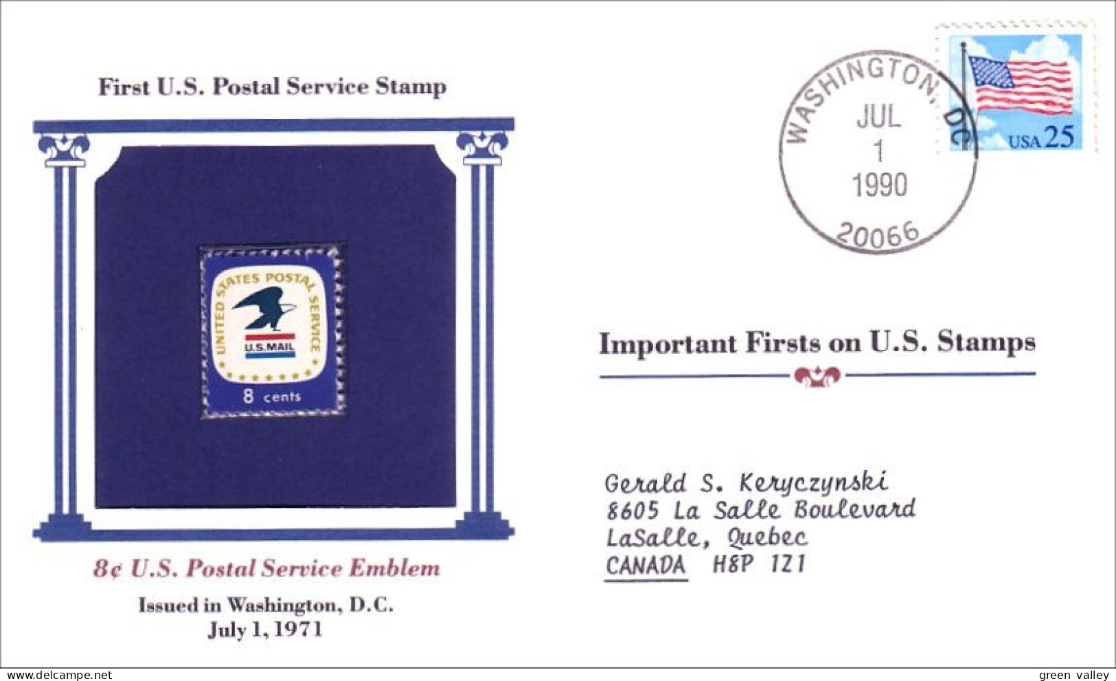 First US Postal Service Stamp 1971 Cover MNH ** Neuf SC ( A81 932) - Dienstmarken