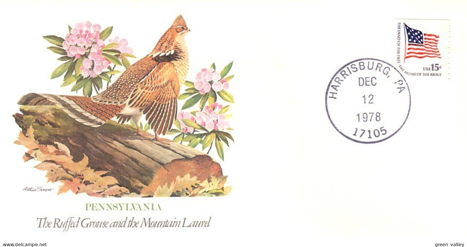 Pennsylvania Ruffed Grouse Laurel Laurier Coq De Bruyere FDC ( A81 916) - Gallinacées & Faisans