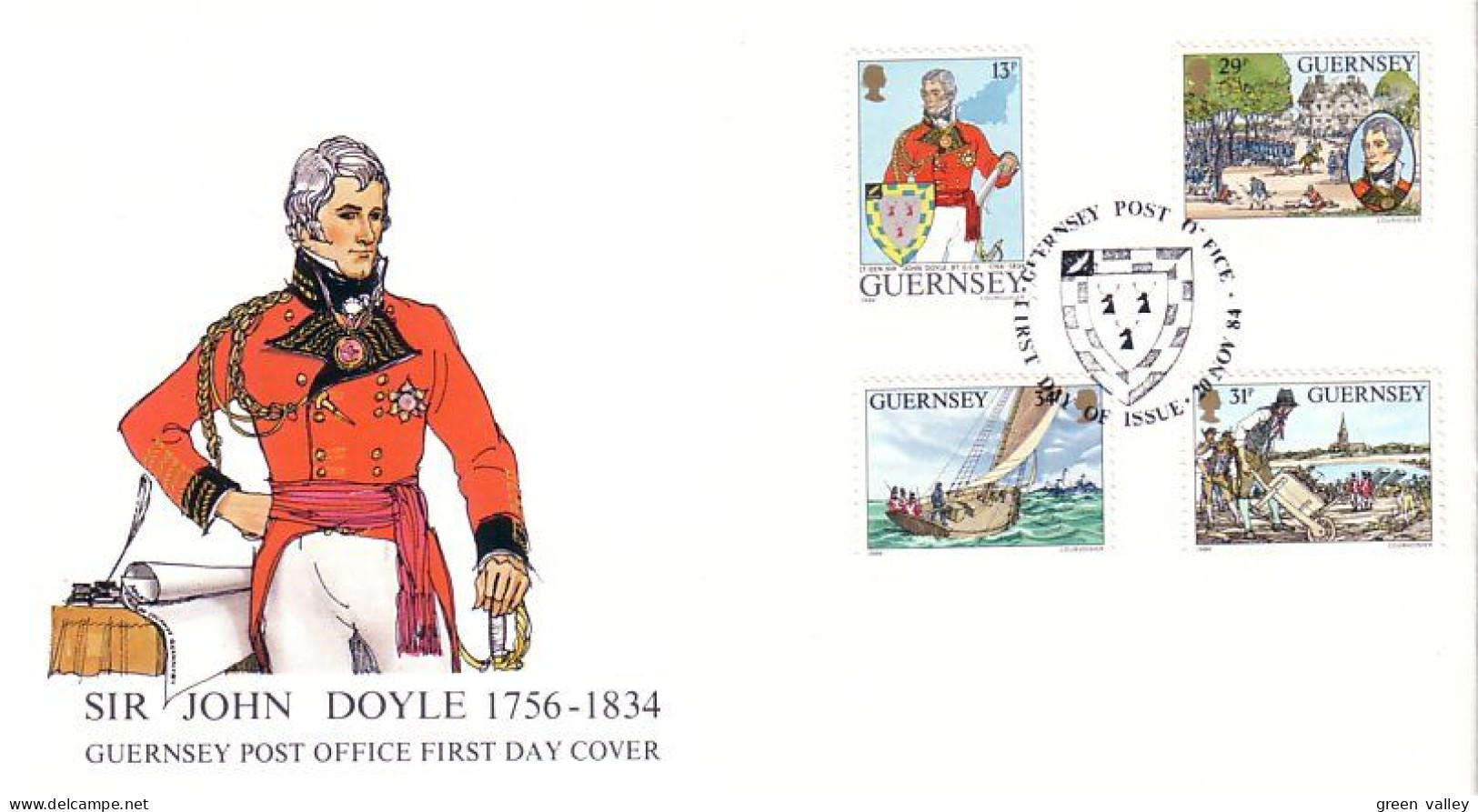 Guernsey Armoiries Sir John Doyle Coat Of Arms FDC ( A81 708) - Omslagen