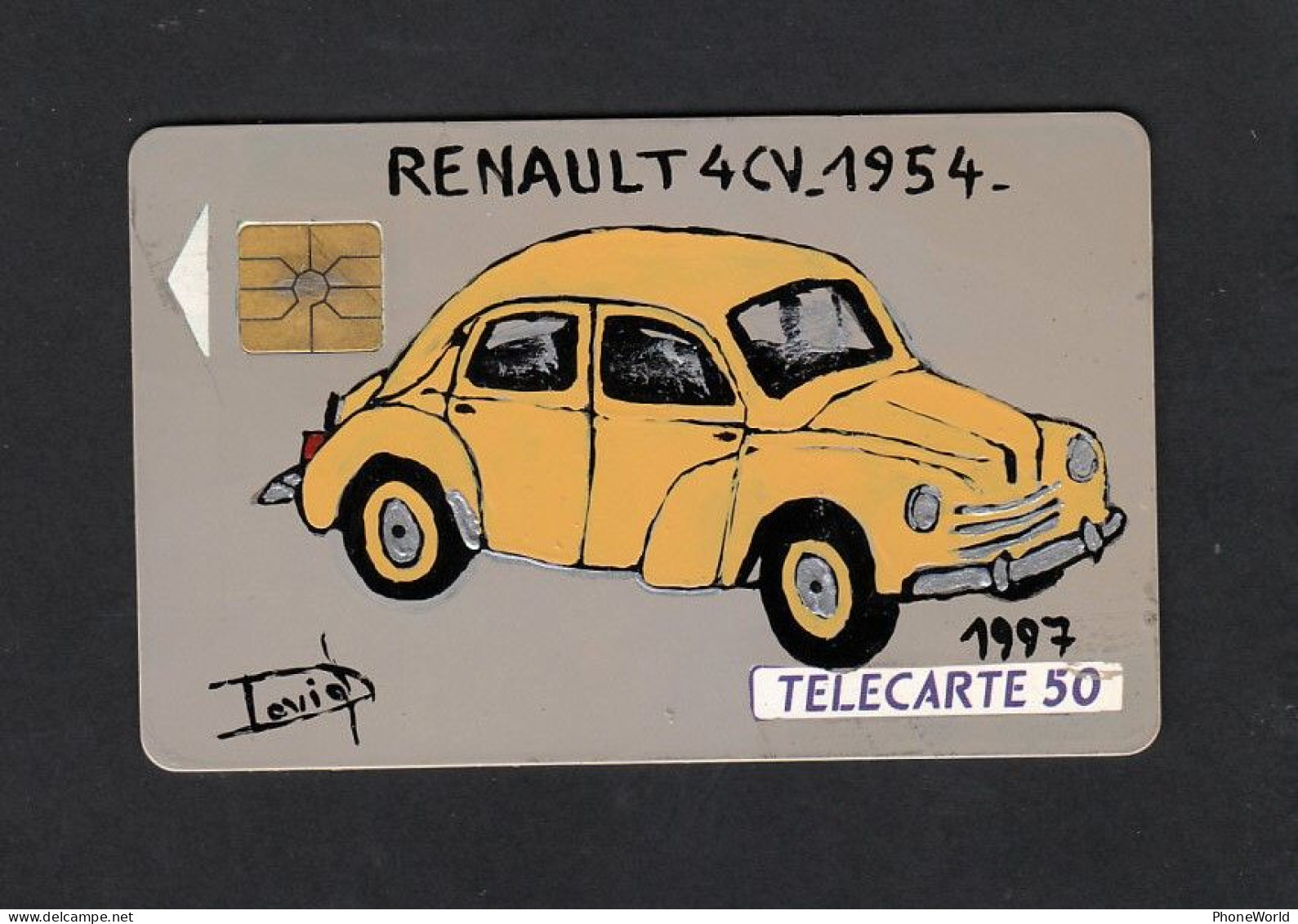 France Telecom, Peinture Sur TC!!  Renault 4CV 1954,  Exempl Unique!!! Avec Signature. - Variedades