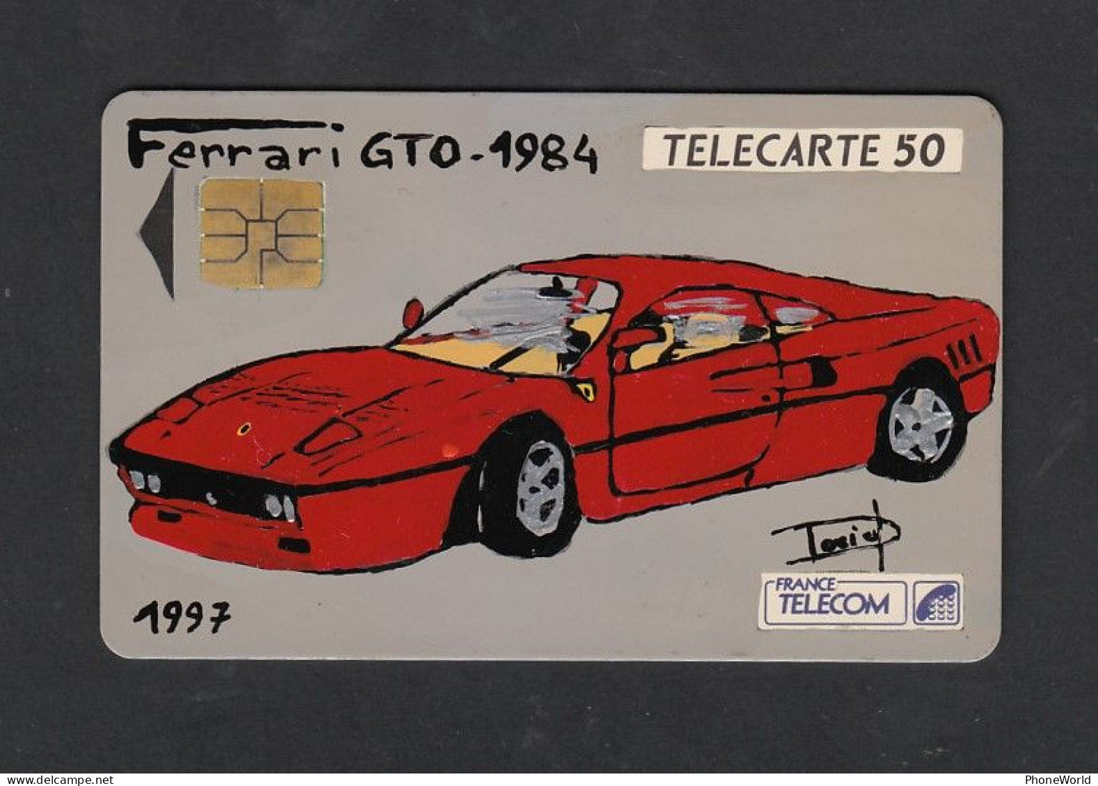 France Telecom, Peinture Sur TC!!  Ferrari GTO 1984,  Exempl Unique!!! Avec Signature. - Fehldrucke