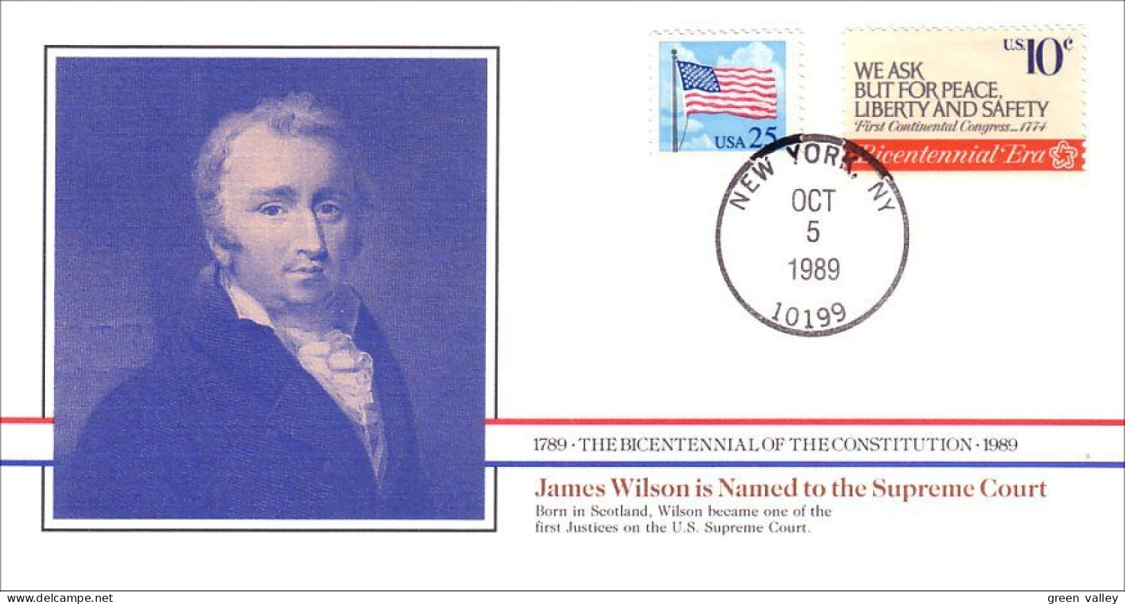 American Constitution James Wilson Named To Supreme Court Oct 5 1789 Cover ( A82 100) - Us Independence