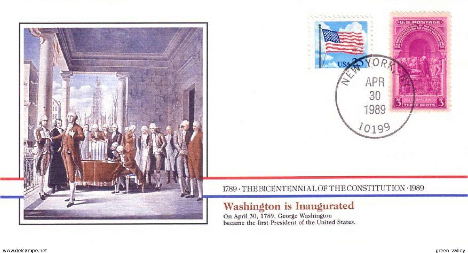 American Constitution Washington Inaugurated Apr 30 1789 Cover ( A82 93) - Indépendance USA