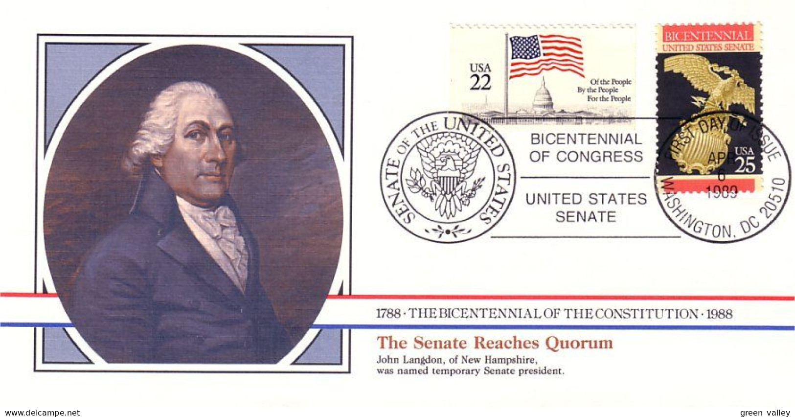 American Constitution Senate Reaches Quorum Apr 8 1789 Cover ( A82 90) - Us Independence