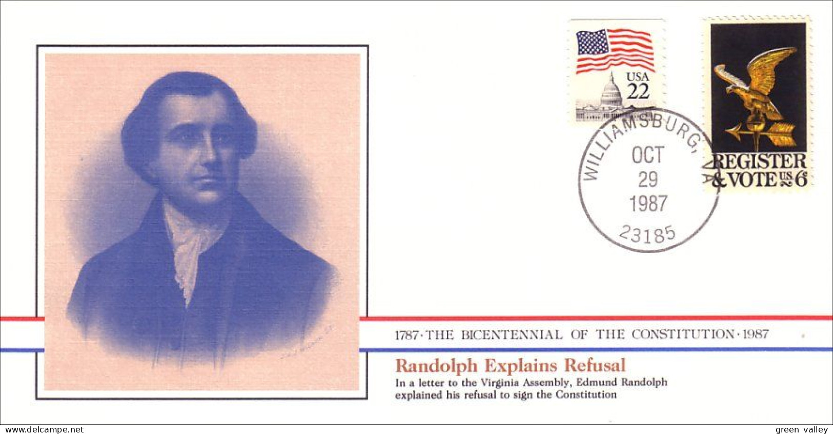 American Constitution Rudolph Explains Refusal Oct 29 1787 Cover ( A82 77) - Indépendance USA