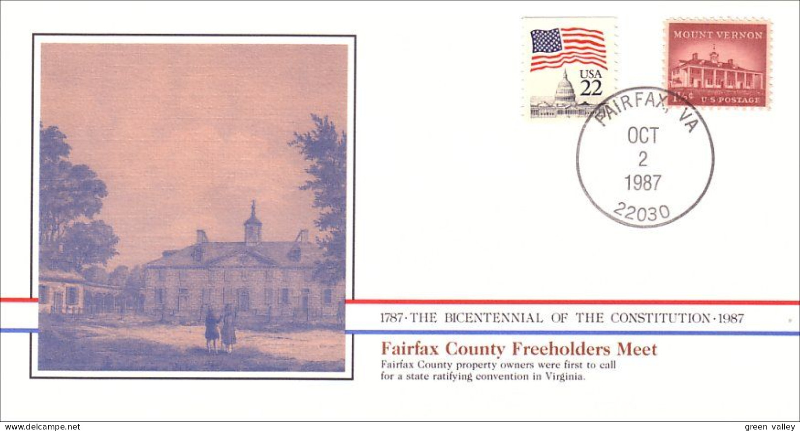 American Constitution Fairfax County Freeholders Meet Oct 2 1787 Cover ( A82 71) - Unabhängigkeit USA