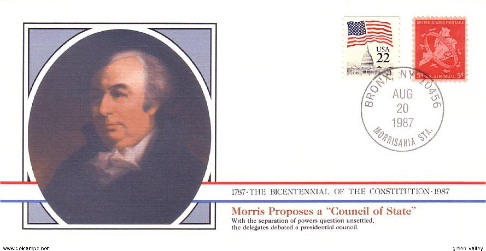 American Constitution Morris Proposes Council Of State Aug 20 1787 Cover ( A82 59) - Us Independence