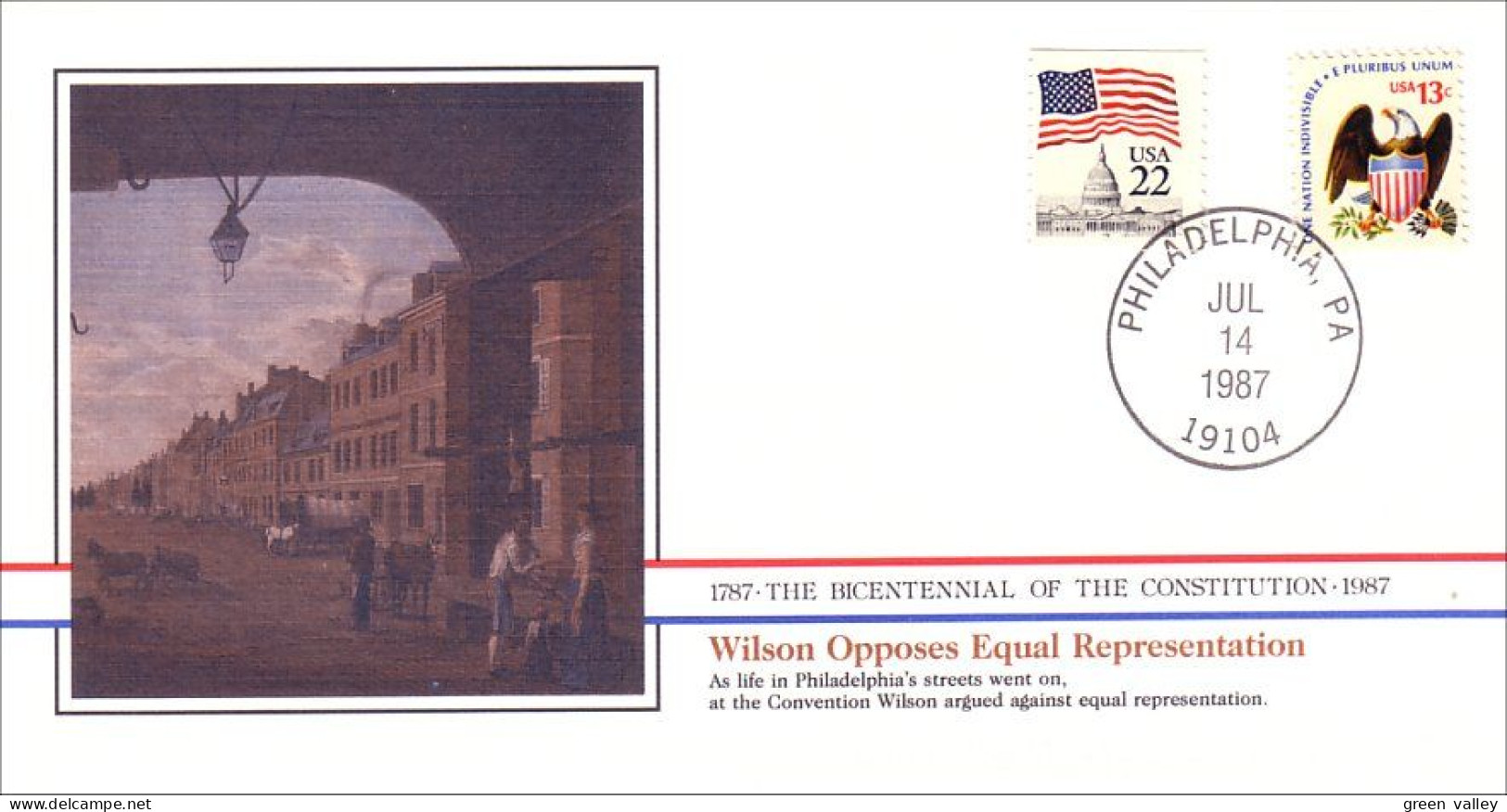 American Constitution Wilson Opposes Equal Representation Jul 14 1787 Cover ( A82 53) - Us Independence