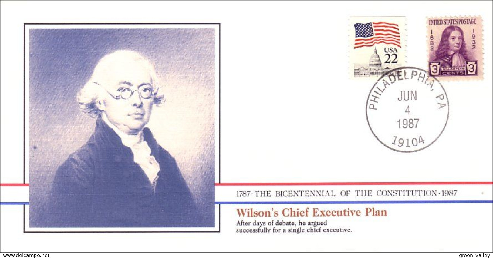 American Constitution Wilson Chief Executive Plan Jun 4 1787 Cover ( A82 47) - Us Independence