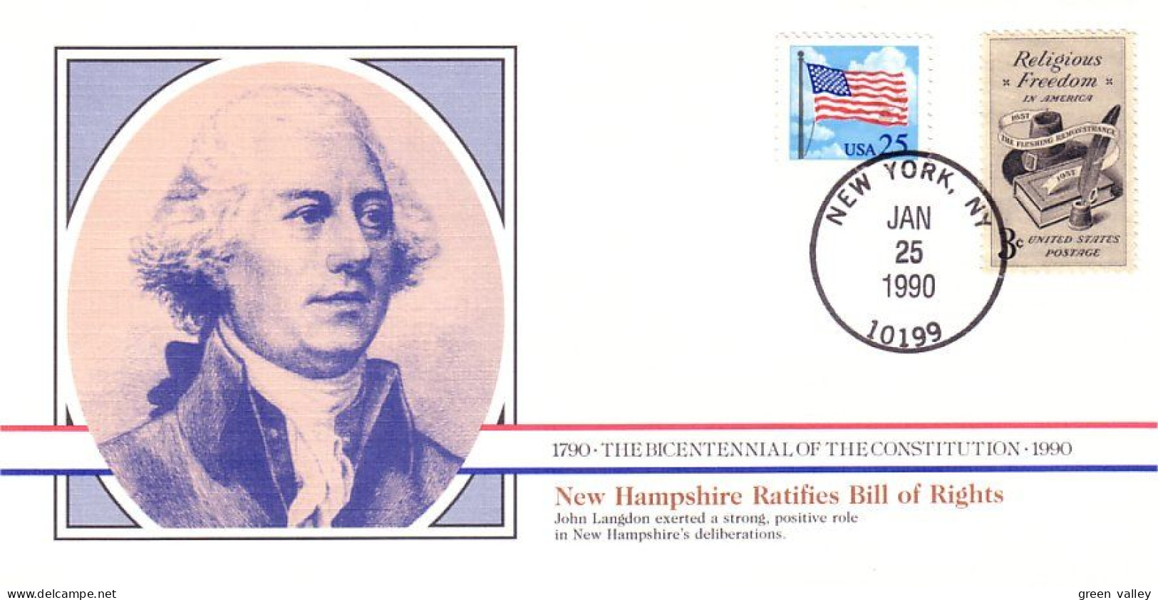 American Constitution New Hampshire Ratifies Bill Of Rights Jan 25 1790 Cover ( A82 22) - Us Independence