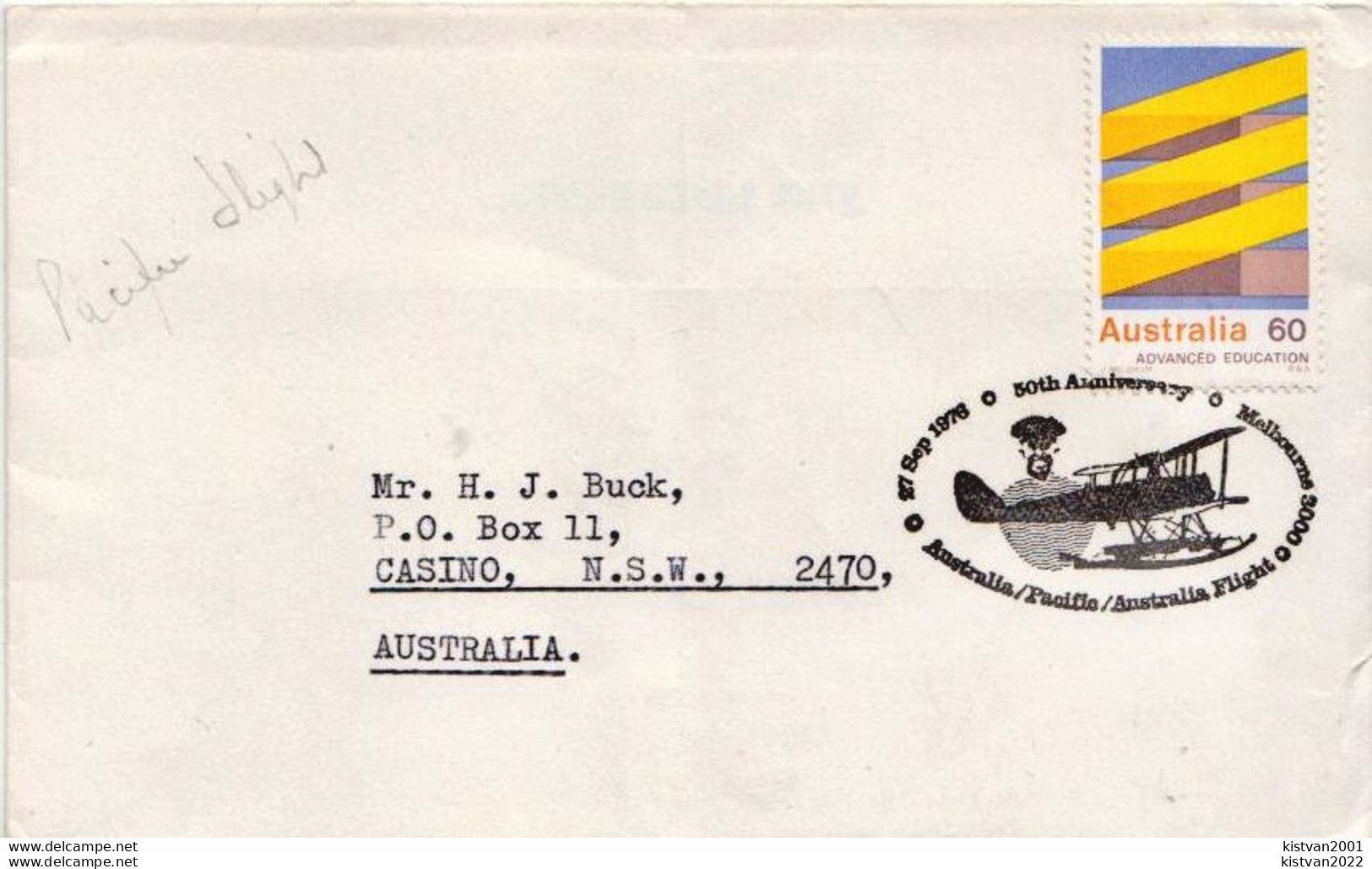 Postal History: Australia Pacific Flight Cover With Several Cancels - Brieven En Documenten