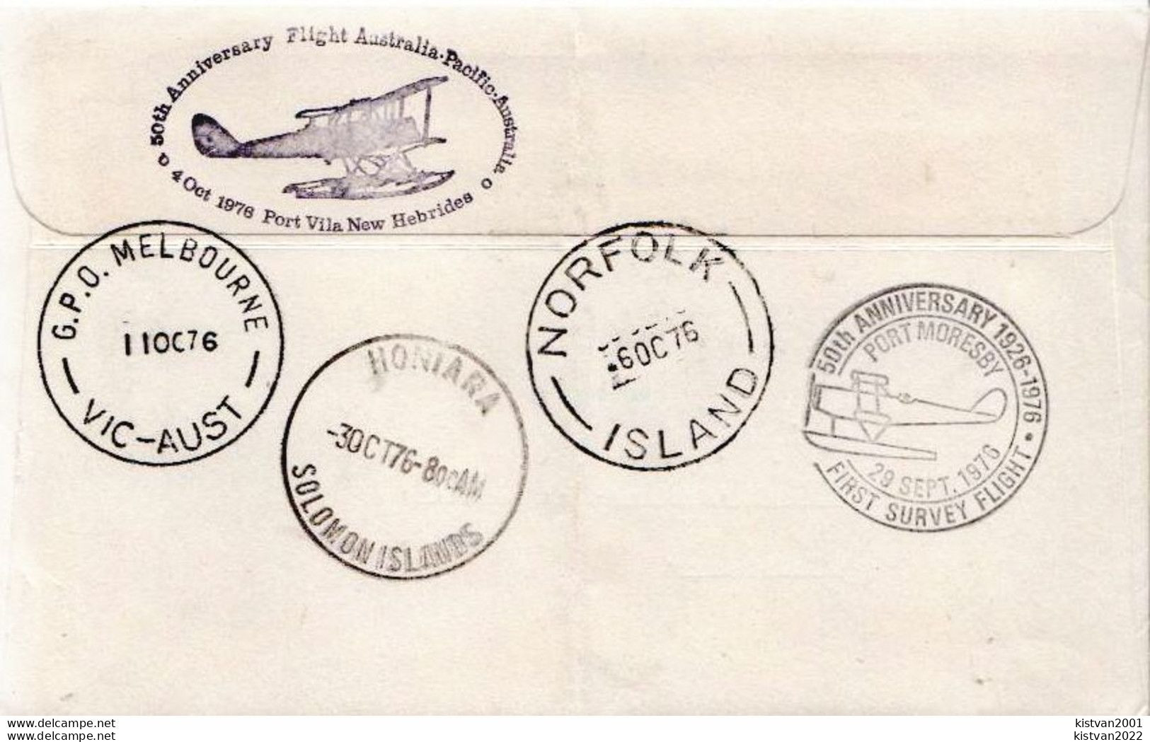 Postal History: Australia Pacific Flight Cover With Several Cancels - Storia Postale