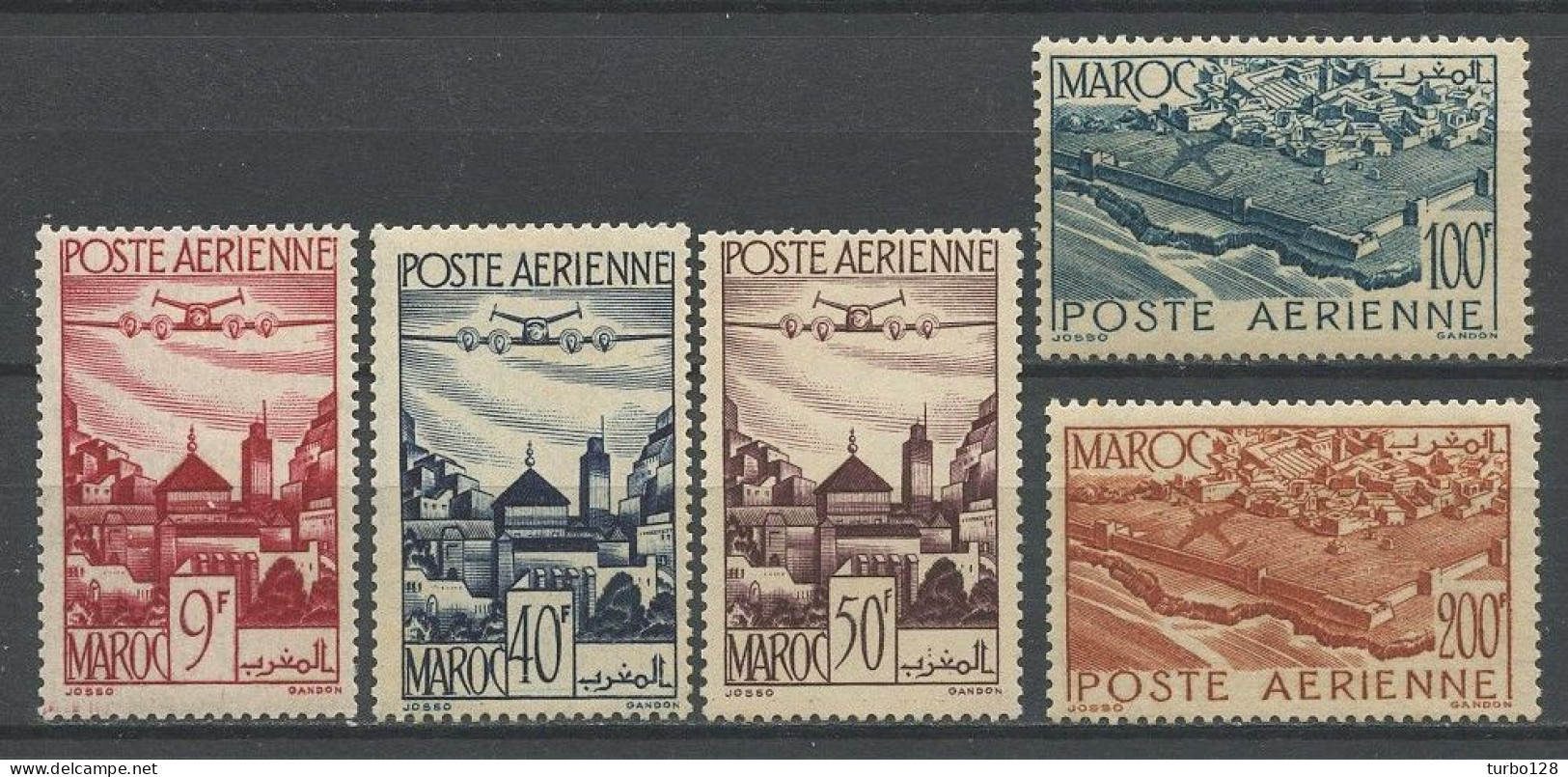 MAROC 1947 PA N° 60/64 ** Neufs MNH TTB C 18 € Avions Planes Vues Remparts De Salé Moulay Idris - Poste Aérienne