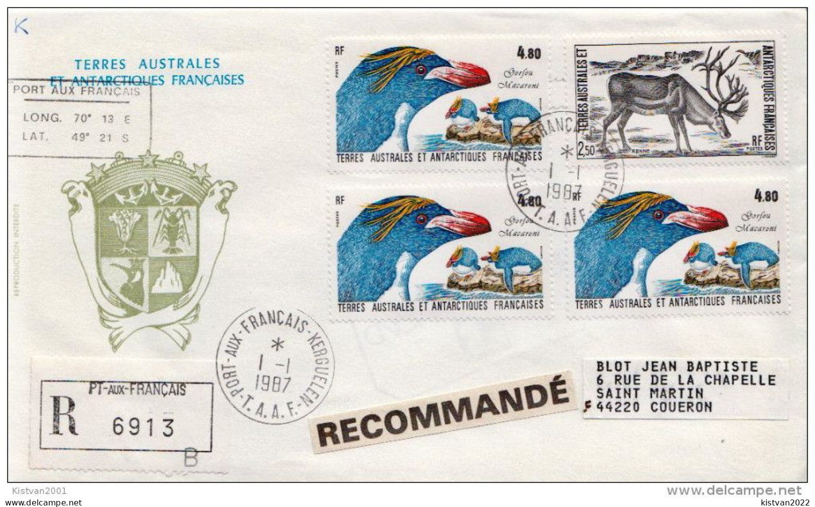Postal History: French Antarctic Territory R Cover - Pinguïns & Vetganzen