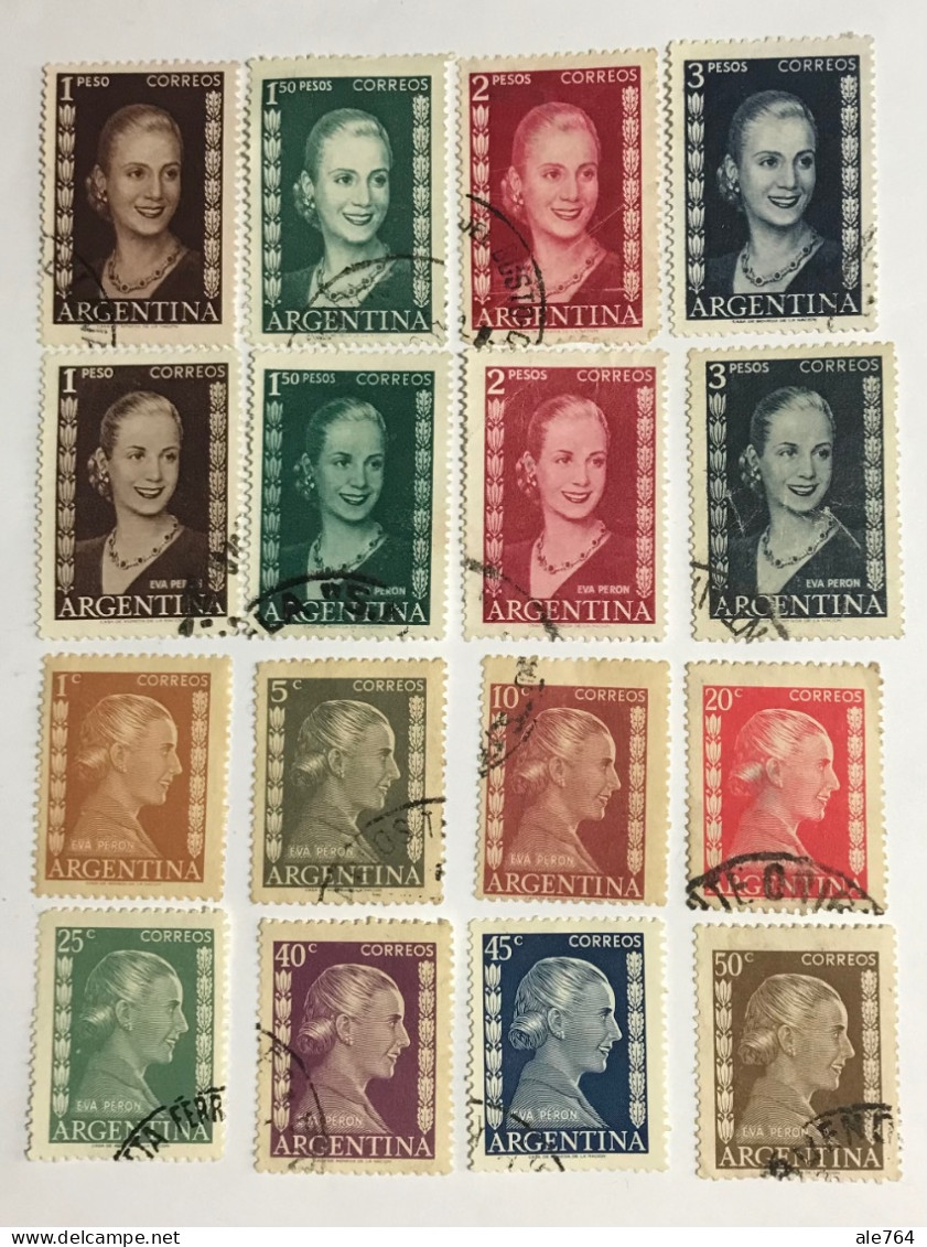 Argentina 1952 Eva Perón, GJ 1003/18, Sc 599/614, USED. - Usados