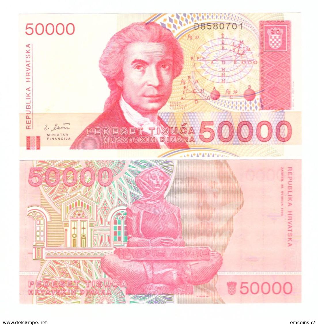 CROATIA 50000 DINARA1993 P-26 UNC - Croacia