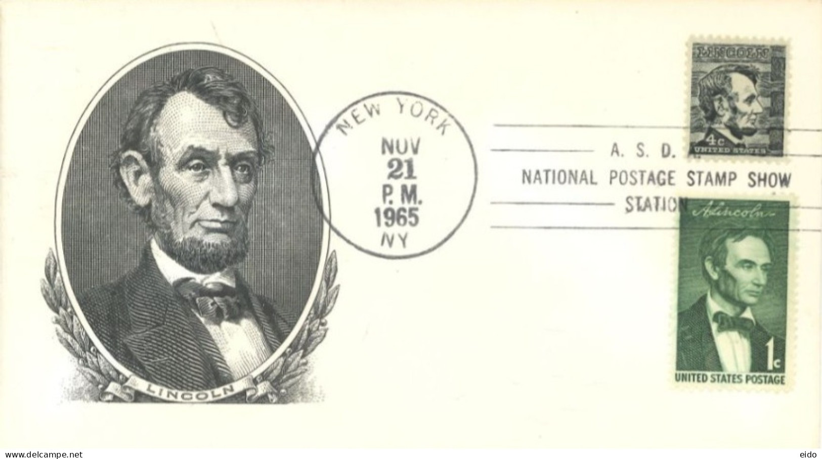 U.S.A.. -1965 -  SPECIAL STAMPS COVER  OF LINCOLN, AT NATIONAL POSTAGE STAMP SHOW STATION , NEW YORK - Storia Postale