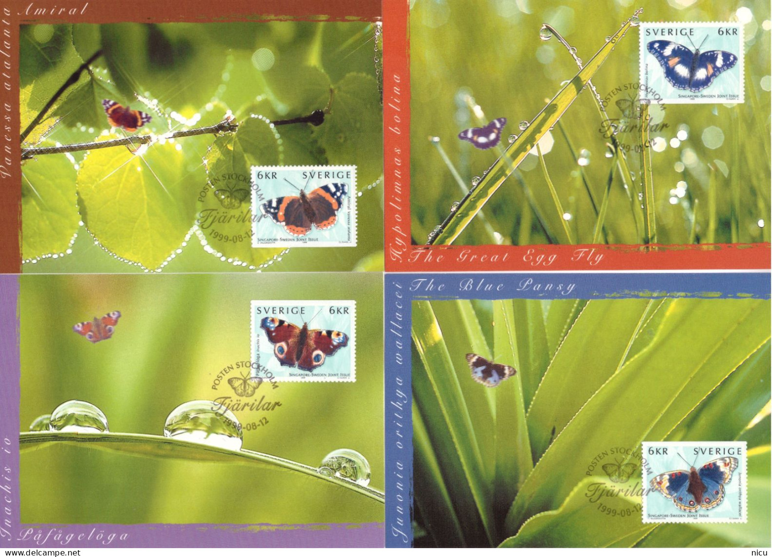 1999 - BUTTERFLIES - COMMON ISSUE SINGAPORE - SWEDEN - Cartoline Maximum