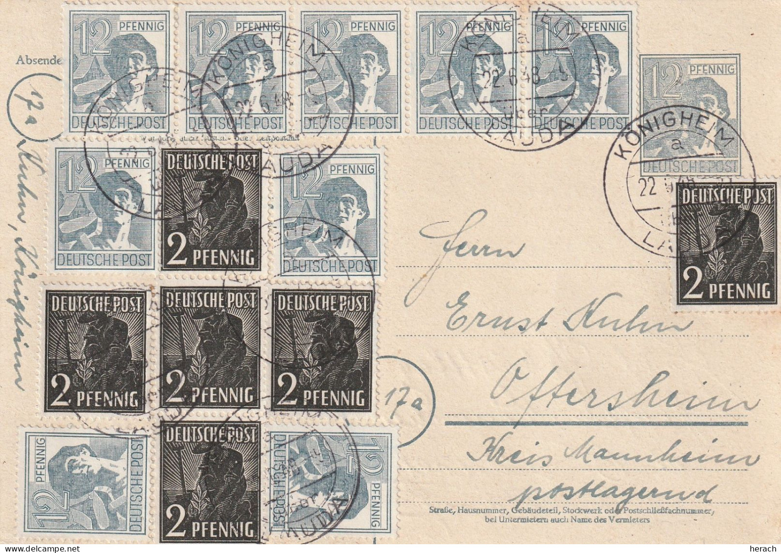 Allemagne Zone AAS Entier Postal Königheim 1948 - Entiers Postaux