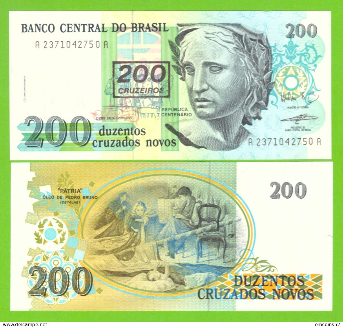 BRAZIL 200 CRUZEIROS 1990 P-225b  UNC - Brasil