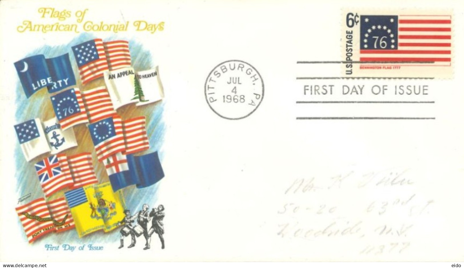 U.S.A.. -1968 -  FDC STAMP OF FLAGS OF AMERICAN COLONIAL DAYS SENT TO NEW YORK - Brieven En Documenten