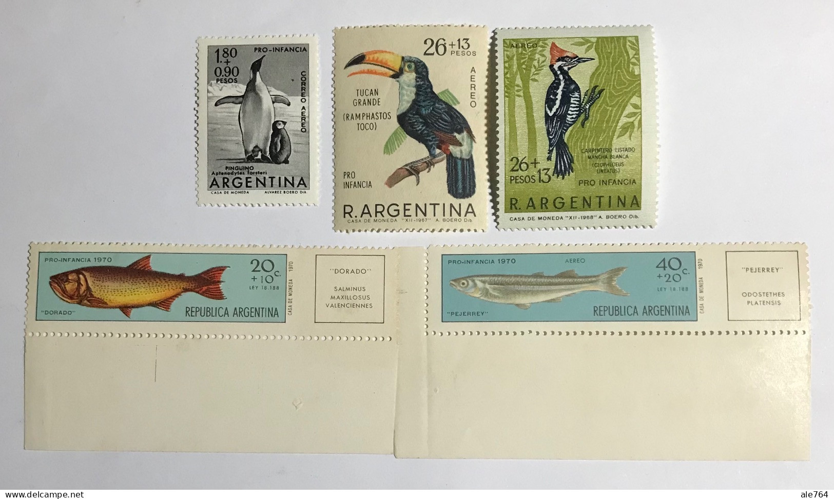 Argentina Aves Y Peces 1961/71, GJ 1206,1436,1483, 1553/4, Sc CB 29,39/40,42, MNH. - Ungebraucht