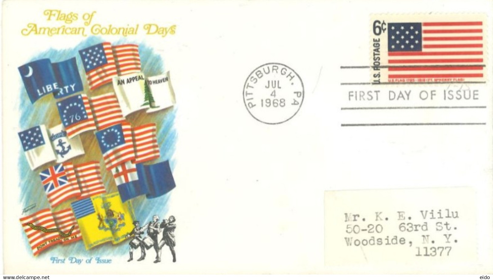 U.S.A.. -1968 -  FDC STAMP OF FLAGS OF AMERICAN COLONIAL DAYS SENT TO NEW YORK - Cartas & Documentos