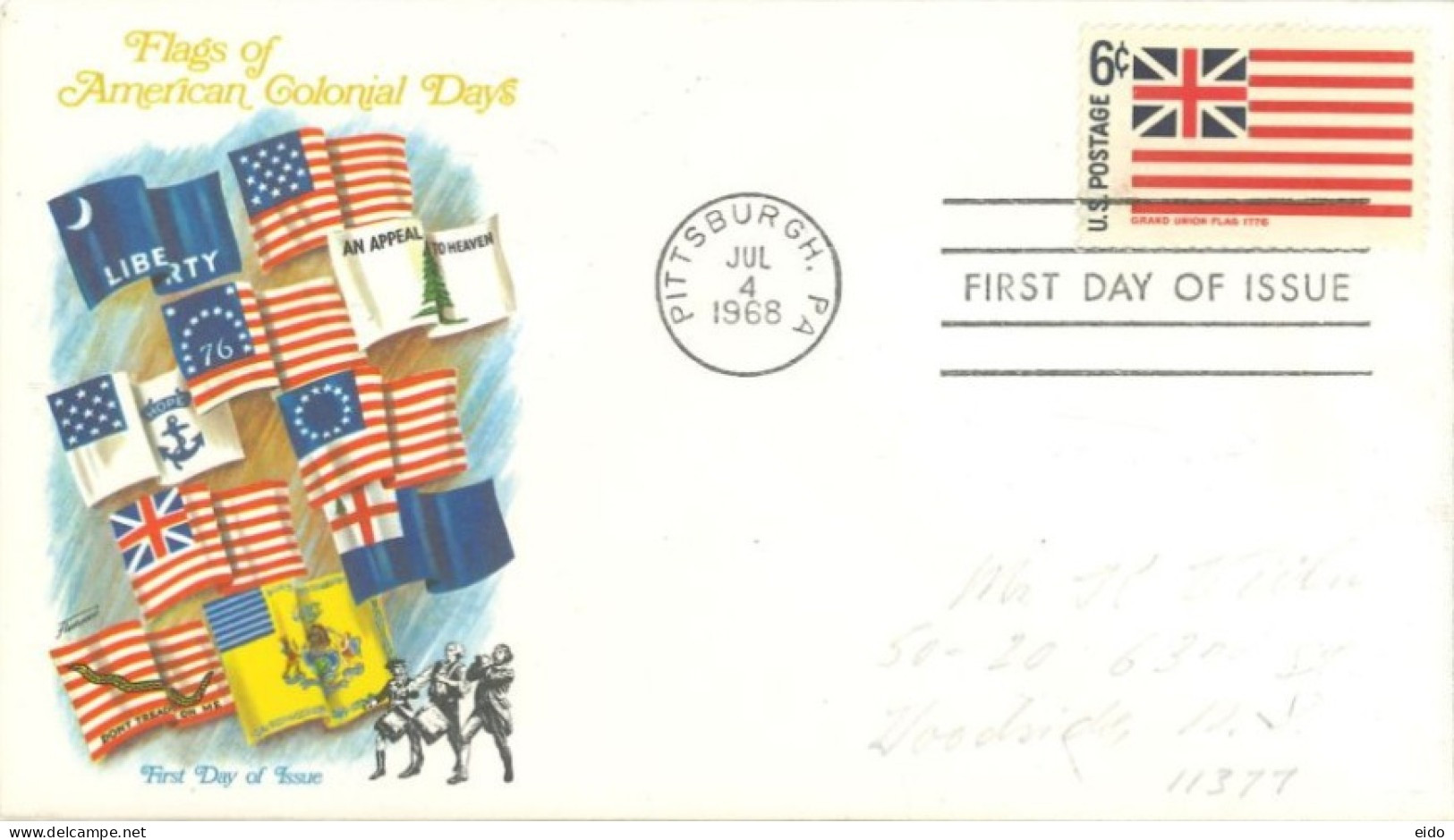 U.S.A.. -1968 -  FDC STAMP OF FLAGS OF AMERICAN COLONIAL DAYS SENT TO NEW YORK - Briefe U. Dokumente